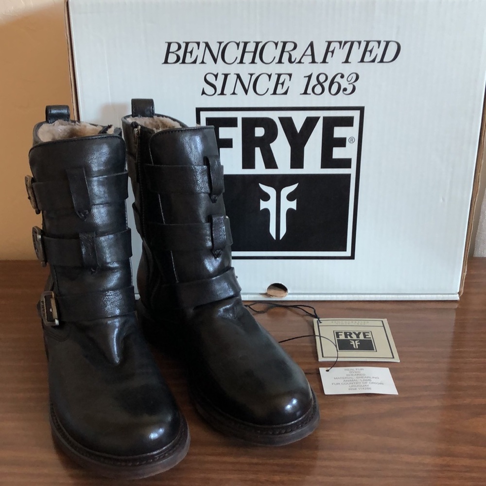 Frye Valerie Shearling Boots Moto Size 10